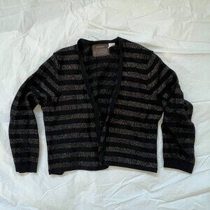 Guinevere (by Anthropologie) Black & Sparkly Silver Striped Cardigan